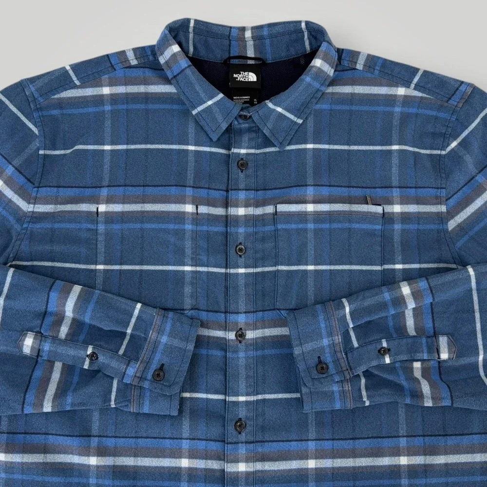 The North Face Brushwood Pro Shirt Mens XL Blue Plaid Stretch Fishing